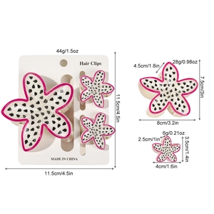 Cute pitaya fruit print hair claw clips set featuring large and small shark hair accessories