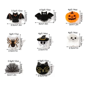 Set of 8 Halloween acrylic hair clips featuring ghost, pumpkin, bat, and spider designs