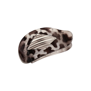 Flat leopard print hair claw clip with a transparent grey pattern and metal spring
