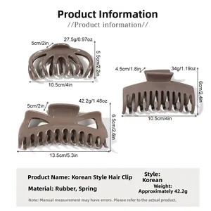 Detailed size and weight specs for large matte brown shark hair clips with metal springs