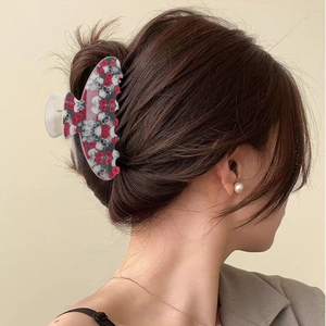 Halloween skull and red rose hair claw clip for women's elegant updo hair accessories