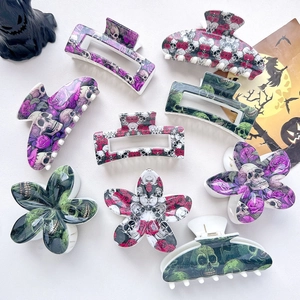 Halloween Skull Rose Printed Hair Claw Clips Gothic Skull Pattern ABS Hair Accessories For Women Party Styling Gift