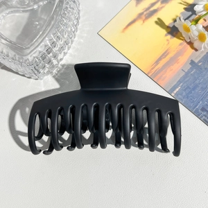 Close-up of 14cm matte black shark hair claw clip with dense teeth for hair styling