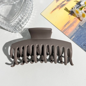 Detail of mocha brown matte oversized hair claw clip with smooth round teeth for thick hair