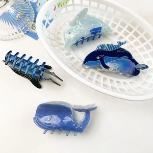 Molletta per Capelli da Donna Serie Oceano a Forma di Animale Balena Delfino Squalo in Acetato PVC con Strass Accessorio Decorativo