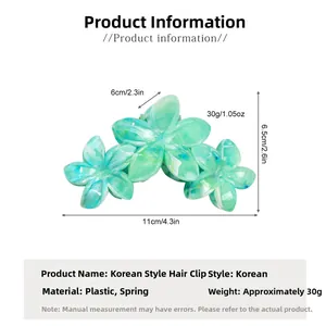 Spécifications de taille pour pince à cheveux fleurie vert menthe à motif marbré