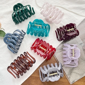 Large Hair Claw Clip Polycarbonate UV Painted Fence Design Oval Shark Clip For Thick Hair Women Fashion Hair Accessories