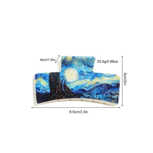 Artistic Van Gogh Starry Night print rectangle hair claw clip for elegant styling
