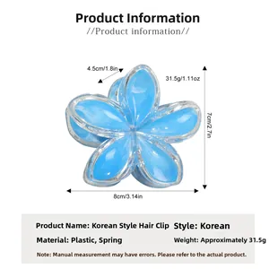 Pinza per capelli a fiore blu in resina trasparente con dimensioni di 8 cm di lunghezza