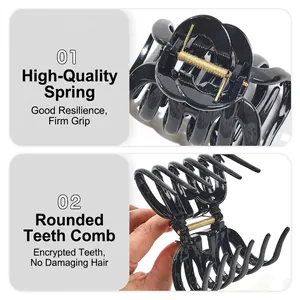 Large black matte hair claw clip with high-quality gold spring for thick hair styling