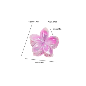 Pince à cheveux fleur de frangipanier avec dégradé de marbre rose et violet et dimensions