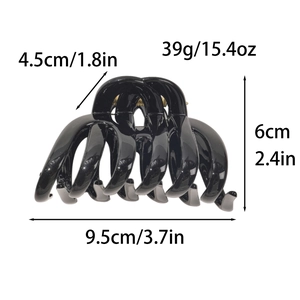 Large black glossy hair claw clip for women featuring elegant 9.5cm cross-tooth design