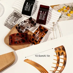 Set de pinces à cheveux rectangulaires en résine écaillée et ambre pour cheveux épais