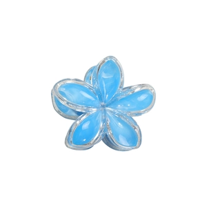 Molla per capelli a fiore plumeria blu con bordi glitterati in resina trasparente