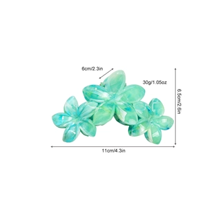Pince à cheveux 11cm motif fleurs de frangipanier marbre bleu pour vacances de plage