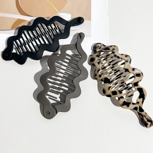 Women's Large Wavy Banana Hair Clip Matte Black Leopard Ponytail Holder Hair Claw Artificial Pearl Rhinestone Elegant Hair Accessories