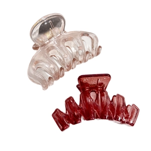 Morandi matte 10-piece hair claw clips in pink and red acrylic resin on white background