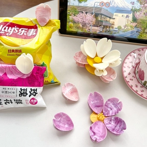 3D cherry blossom magnetic food clips and fridge magnets in pink and purple resin
