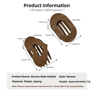 Detailed size specifications for brown spotted oval and heart-shaped hair claw clips