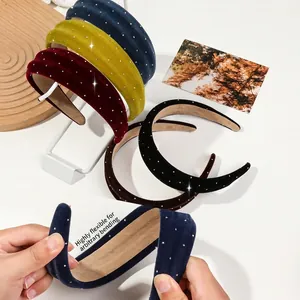 Premium velvet padded headbands with sparkling rhinestones in various elegant colors