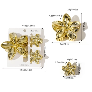 Set de pinces à cheveux fleurs de frangipanier dorées avec dimensions et poids