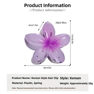 Macro shot of purple gradient frangipani hair claw clip showing 8cm dimensions