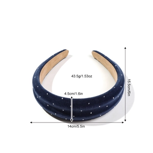 Blue velvet rhinestone headband for women with non-slip faux suede lining details