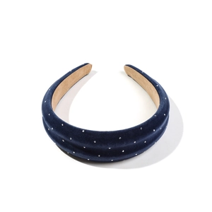 Navy blue velvet padded headband with sparkling silver rhinestones and thick sponge design
