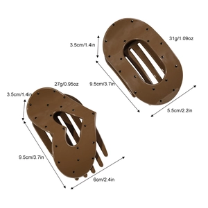 Brown heart and oval hair claw set with black polka dots and detailed dimensions