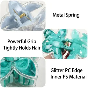 Glittering marble flow flower hair claw clips with metal spring and PC material