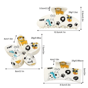 Lot de 3 pinces à cheveux motifs chiens mignons avec dimensions en acrylique blanc