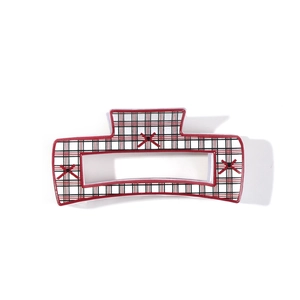 Retro red and black checkerboard hair claw clip with cross pattern for women hairstyle