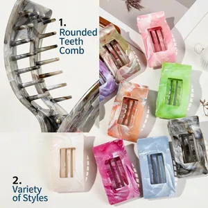 Rectangle marble texture acetate hair claw clips in various colors with hollow design