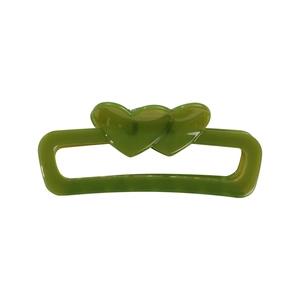 Grass green rectangular hair claw clip with double heart design in jelly-like finish
