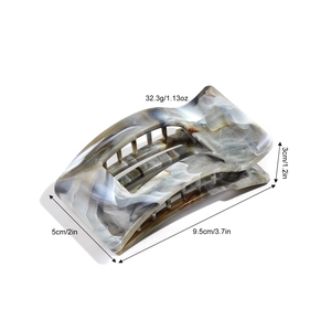 Square marble hair claw clip for women in grey and white pattern, 9.5cm length