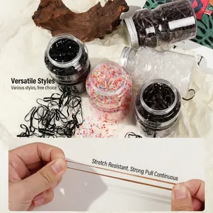 High elasticity hair ties in clear jars, featuring solid colors and colorful patterns