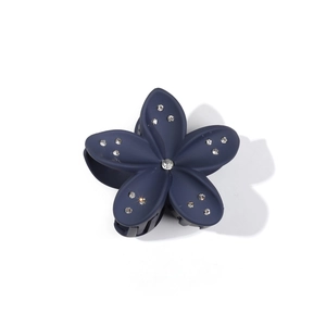 Navy blue matte flower hair claw clip with sparkling rhinestones for women hair styling