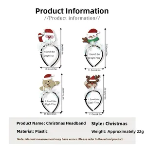 Detailed dimension guide for Christmas headbands featuring Santa and reindeer designs