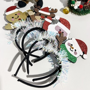 Christmas Headband Santa Claus Snowman Reindeer Gingerbread Man Glitter Tinsel Hair Band For Holiday Party Accessories