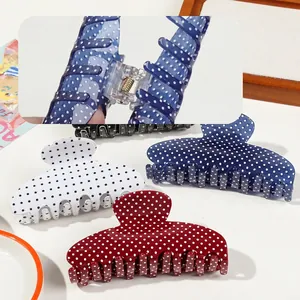 Vintage polka dot semicircular hair claw clip with strong metal spring for women