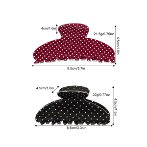 Vintage polka dot semicircular hair claw clips in red and black colors for women