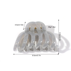 Translucent grey large hair claw clip with gold spring and 3.7 inch measurement