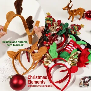 Sequined Christmas antler headband for women with flexible high toughness plastic core