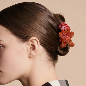 Pinza per capelli a forma di omino di pan di zenzero con cappello e sciarpa di Natale