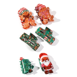 Set di mollette per capelli natalizie con motivi Babbo Natale pupazzo di neve e renne