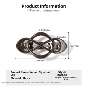 Brown knot hair clip detail showing 8cm dimensions and spring metal clip mechanism