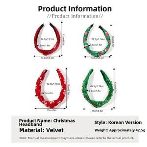 Detaillierte Größentabelle mit Maßen und Gewicht für vier weihnachtliche Knoten Stirnbänder