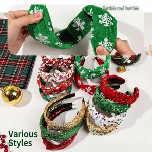 Weihnachtliche Stoff-Stirnbänder Set mit Pailletten, Stickereien und flexiblem Gestell