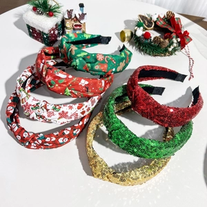 Weihnachten Geknotetes Breites Stirnband Feiertagsmuster Weihnachtsmann Elch Schneeflocken Strass Pailletten Haarband Für Damen Party Haarschmuck