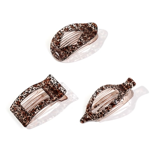 Three-piece set of leopard print acrylic hair claw clips with various curved shapes